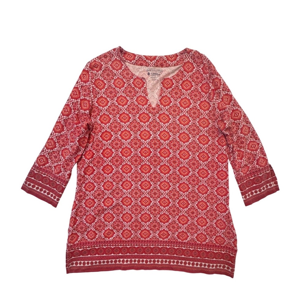 Coolibar Womens UPF 50+ Sun Protection Tunic Red Medallion Top Large Vacation